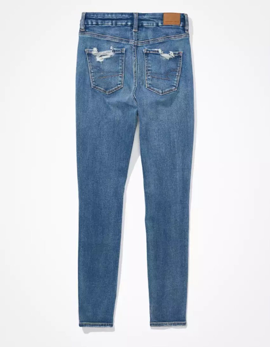 Jean American Eagle AE Ne(x)t Level Patched Curvy High-Waisted Jegging Bleu Femme | LPZ-31818783